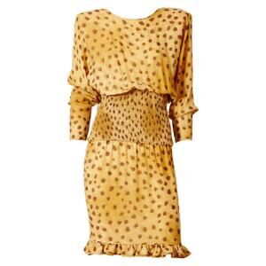 Valentino Boutique Silk Crepe Leopard Print Yellow Black Dolman Dress M $4690